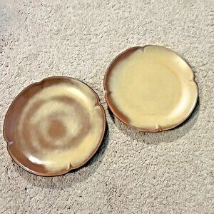TWO Frankoma Pottery Desert Gold Plainsman Dinner Plate Scalloped Edge 10.25"